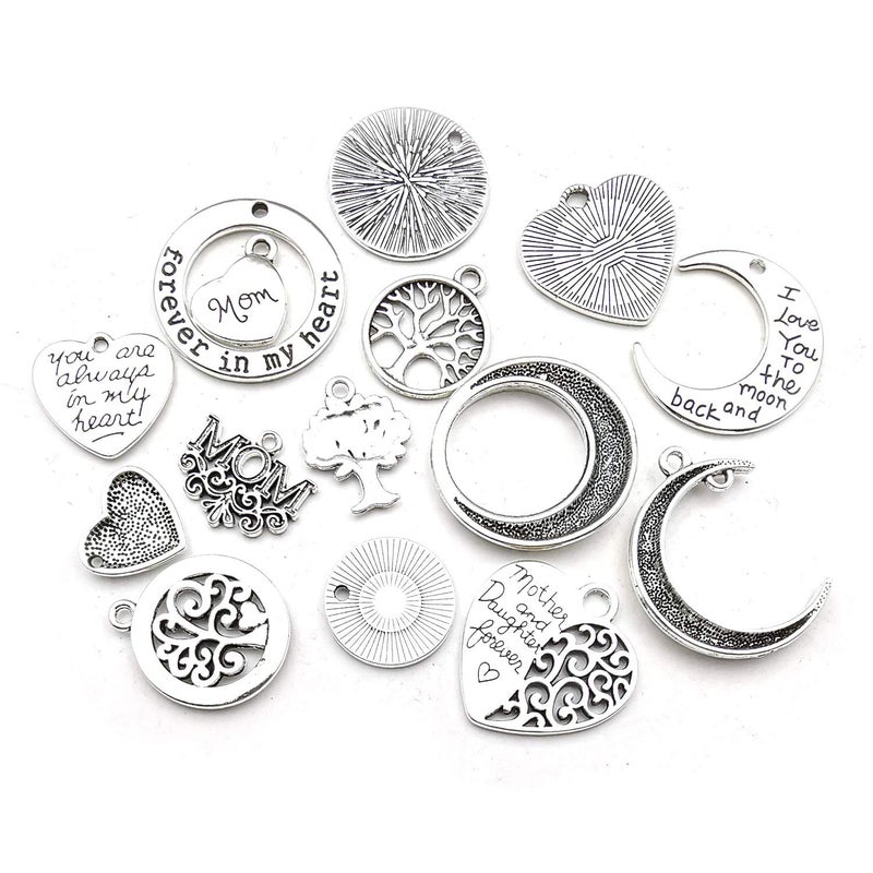 iloveDIYbeads Family Mom Words Charm Collection-32 PCS Craft Supplies Heart Moon Love Words Mother's Day Charms Pendants for Jewelry Making Crafting Findings Accessory for DIY Necklace Bracelet Earrings (M283) - Image 5